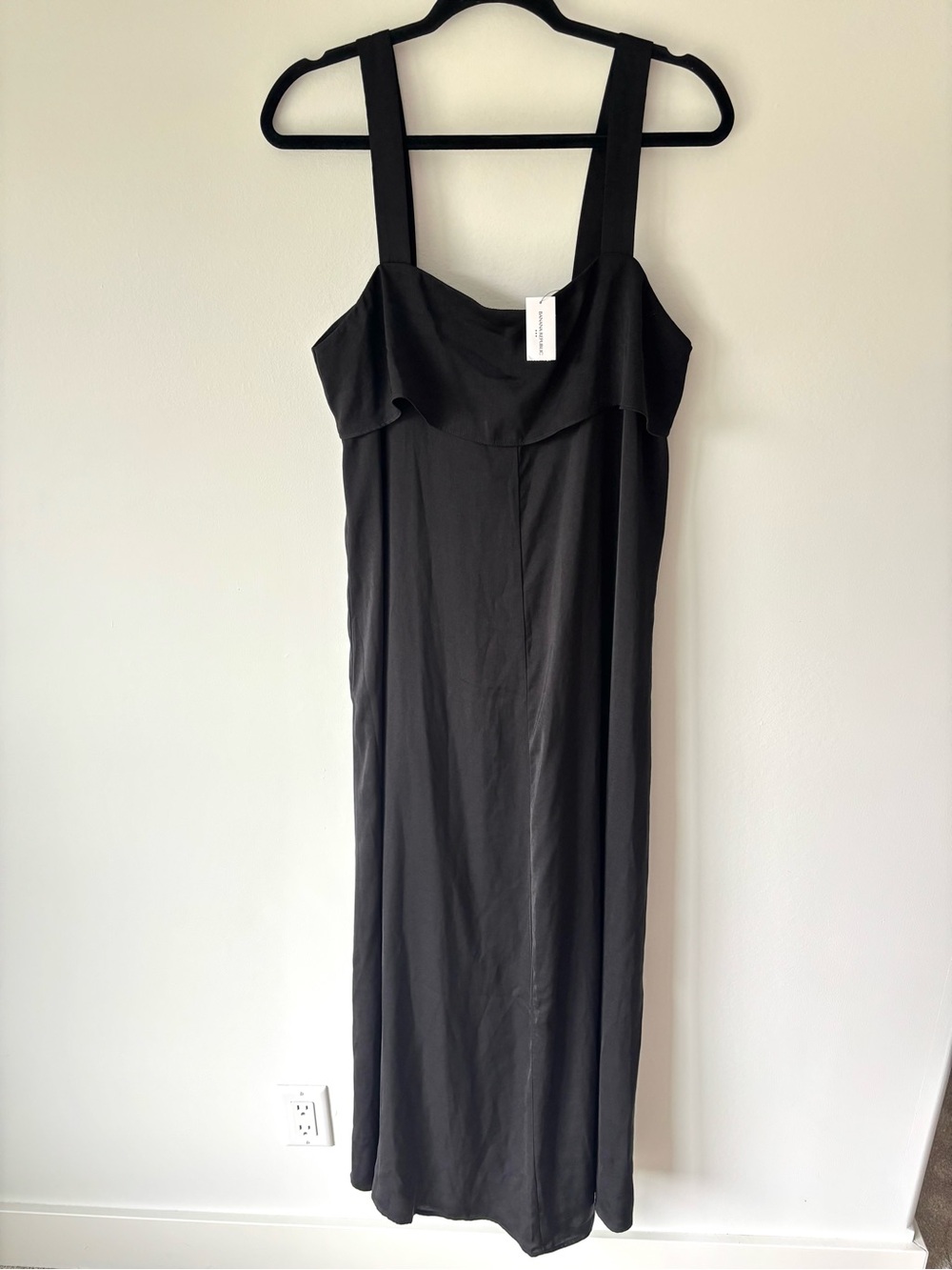 Banana Republic Black Sleeveless Satin Midi Dress Tie Back Square Neck Cocktail